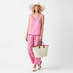 Jordan 100% Linen Pink Pants & Tank Top SET S‎